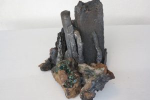 MINE MEMORY 4.   mine spoil rocks, cast iron, ceramic.   30cm long x 25cm high x 18cm deep