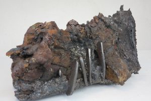 MINE MEMORY 6.   mine spoil rocks, cast iron, ceramic.   38cm long x 20cm high x 22cm deep