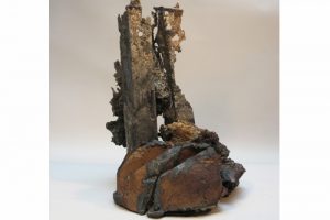 MINE MEMORY 11.  mine spoil rocks, cast iron, ceramic.   40cm long x 30cm high x 25cm deep