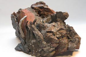 MINE MEMORY 13.  mine spoil rocks, cast iron, ceramic.  88cm long x 30cm high x 30cm deep
