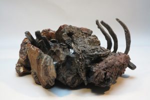 MINE MEMORY 14. mine spoil rocks, cast iron, ceramic.  44cm long x 18cm high x 30cm deep