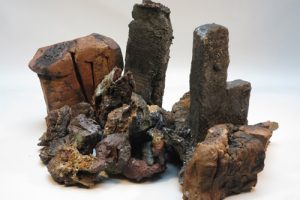 MINE MEMORY 19. 27-28 mine spoil rocks, cast iron, ceramic. 50cm long x 30cm high x 35cm deep