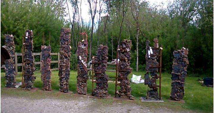 ‘Mine Memory’ sculptures waiting to be put up at Purbeck Mineral and Mining Museum. They get fully constructed on site.