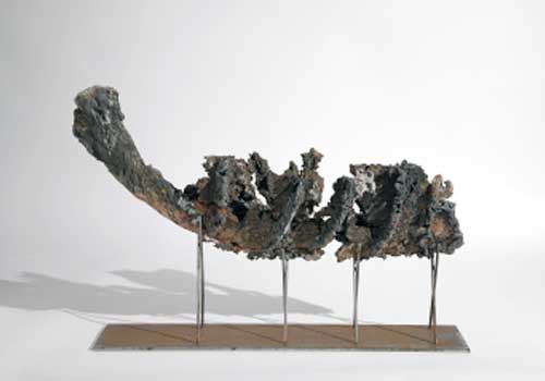 Death Boat 3. Size: 70cm long x 35cm high x 20cm wide Materials: Ceramic, Bronze and Iron, 2008