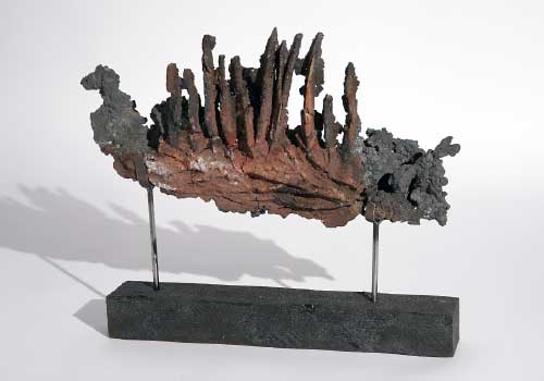 Death Boat 5. Size: 46cm long x 26cm high x 18cm wide Materials: Ceramic and cast iron, 2008