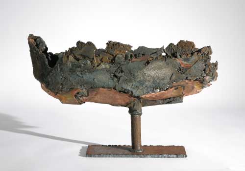 Death Boat 8. Size: 50cm long x 30cm high x 15cm wideMaterials: Cast Iron, copper and glass, 2008